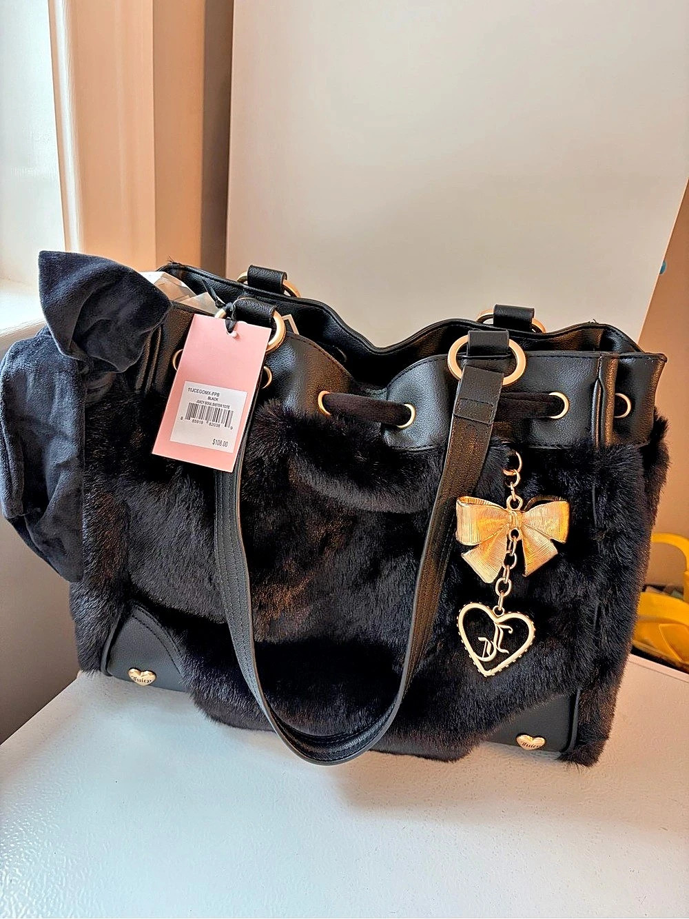 Juicy Couture Juicy Faux Fur Sister Tote Black Faux Fur Tote